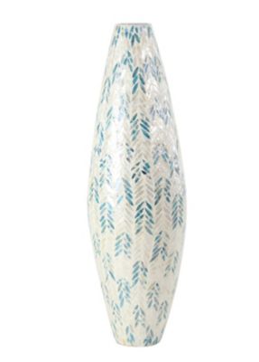 Image showing  Mother of Pearl Handmade Tall Mosaic Vase, 10 in. x 10 in. x 33 in., White/Blue