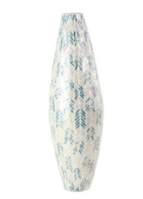 Image showing  Mother of Pearl Handmade Tall Mosaic Vase, 10 in. x 10 in. x 33 in., White/Blue