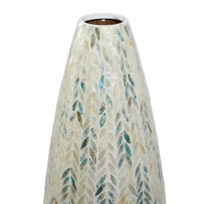 Image showing  Mother of Pearl Handmade Tall Mosaic Vase, 10 in. x 10 in. x 33 in., White/Blue