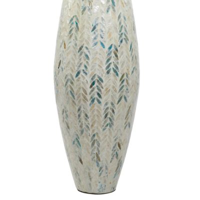 Image showing  Mother of Pearl Handmade Tall Mosaic Vase, 10 in. x 10 in. x 33 in., White/Blue