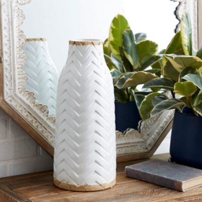 Harper & Willow Porcelain Vase, 7 in. x 7 in. x 16 in., White/Brown