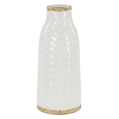 Image showing  Porcelain Vase, 7 in. x 7 in. x 16 in., White/Brown