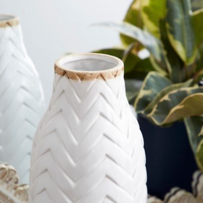 Image showing  Porcelain Vase, 7 in. x 7 in. x 16 in., White/Brown