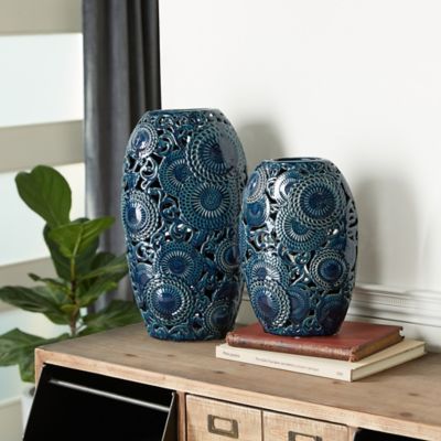 Harper & Willow Ceramic Eclectic Vase Set, Blue, 2 pc.