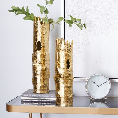 Cosmoliving by Cosmopolitan 2 pc. Gold Aluminum Contemporary Vase Set, 18 in., 15 in.