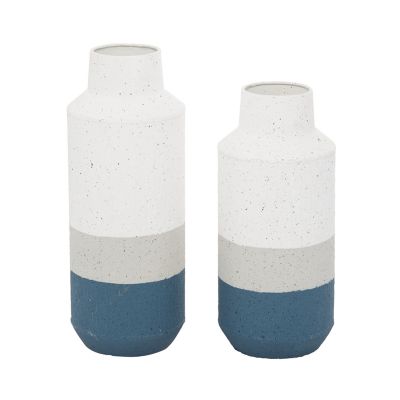 Image showing  2 pc. White Metal Coastal Vase Set, 16 in., 14 in.