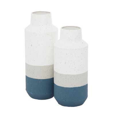 Image showing  2 pc. White Metal Coastal Vase Set, 16 in., 14 in.
