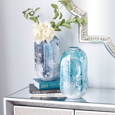 Harper & Willow Glass Contemporary Vase Set, Blue, 2 pc., 83382