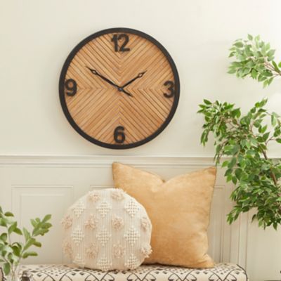 Harper & Willow Brown Wood Industrial Wall Clock, 25 in. x 3 in. x 25 in.