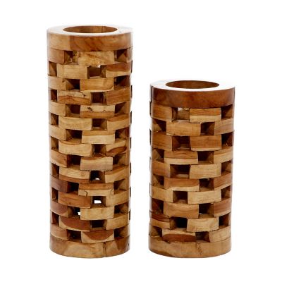 Image showing  Teak Wood Contemporary Vase Set, Brown, 2 pc.