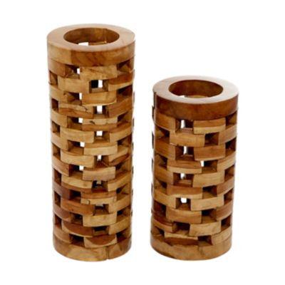 Image showing  Teak Wood Contemporary Vase Set, Brown, 2 pc.