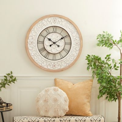 Harper & Willow White Wood Farmhouse Vintage Wall Clock, 32 in. x 2 in. x 32 in.
