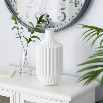 Harper & Willow White Ceramic Modern Vase, 6 in. x 6 in. x 13 in.