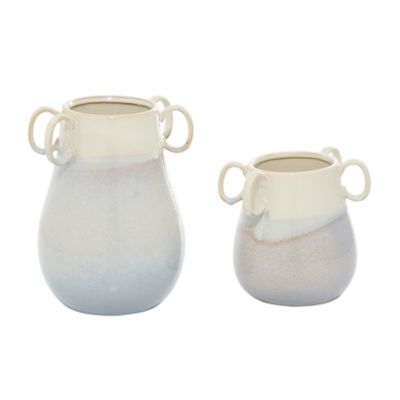 Image showing  2 pc. White Ceramic Farmhouse Vase Set, 12 in., 8 in.