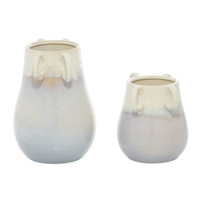 Image showing  2 pc. White Ceramic Farmhouse Vase Set, 12 in., 8 in.