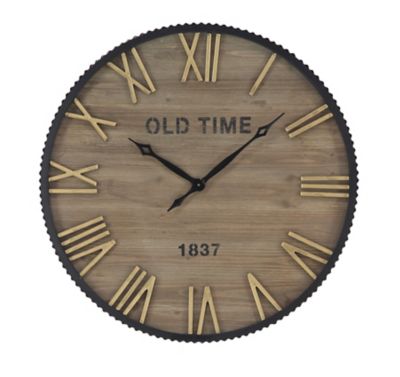 Image showing  Brown Wooden Wall Clock with Gold Accents 36 in. x 3 in. x 36 in.