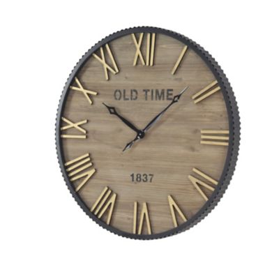 Image showing  Brown Wooden Wall Clock with Gold Accents 36 in. x 3 in. x 36 in.