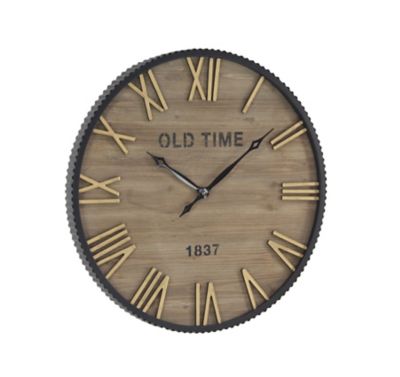 Image showing  Brown Wooden Wall Clock with Gold Accents 36 in. x 3 in. x 36 in.