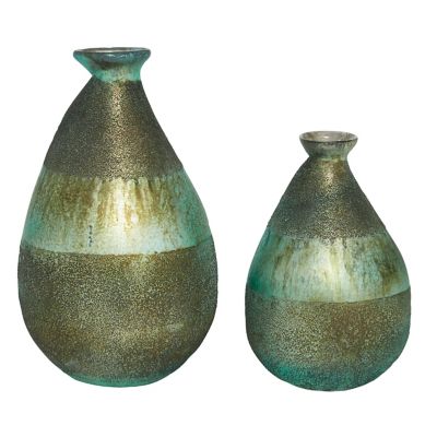 Image showing  Glass Rustic Vase Set, Gold/Taupe, 2 pc.