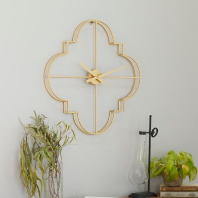 Cosmoliving by Cosmopolitan Gold Metal Open Frame Quatrefoil Wall Clock 24 x 3 x 24 in.