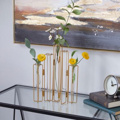 Harper & Willow Gold Metal Contemporary Vase, 10 in. x 3 in. x 12 in.