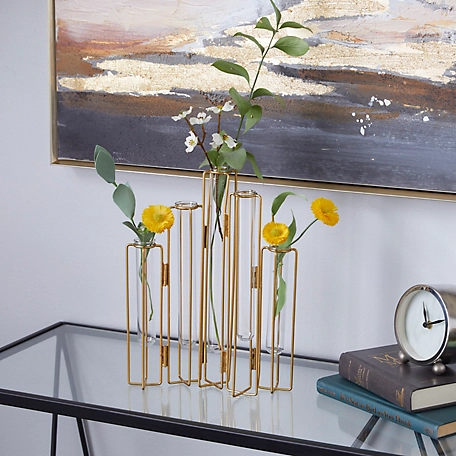 Harper & Willow Gold Metal Contemporary Vase, 10 in. x 3 in. x 12 in.