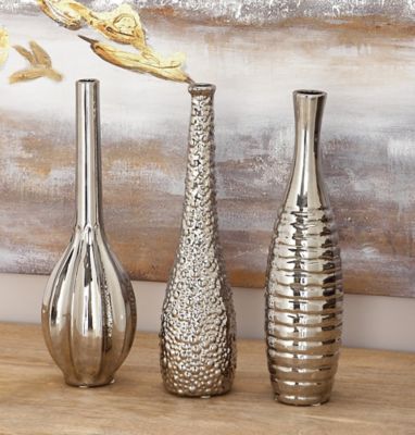Harper & Willow 3 pc. Silver Ceramic Glam Vase Set, 13 in., 4 in.