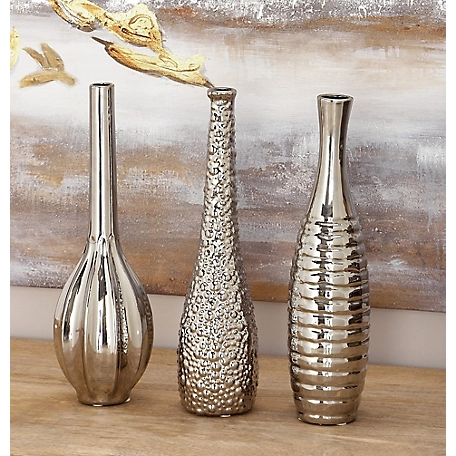 Harper & Willow 3 pc. Silver Ceramic Glam Vase Set, 13 in., 4 in.