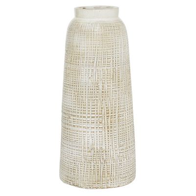 Image showing  Ceramic Carved Vase with Cross Hatching Design, 10.75 in., White