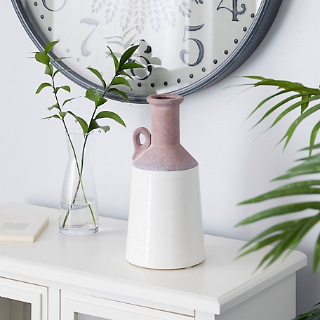Harper & Willow White Ceramic Vase with Pink Accents