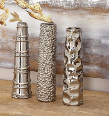 Harper & Willow Ceramic Glam Vase Set, Silver, 3 pc., 92553