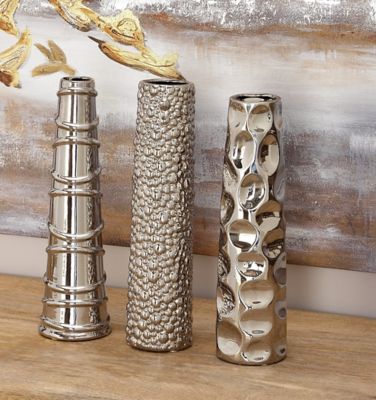 Harper & Willow 3 pc. Silver Ceramic Glam Vase Set