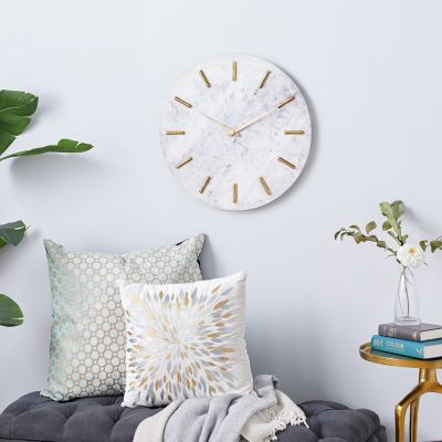 Cosmoliving by Cosmopolitan White Marble Contemporary Wall Clock, 20 in. x 20 in. x 2 in.