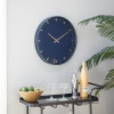 Harper & Willow Dark Blue Glass Contemporary Wall Clock, 20 in. x 3 in. x 20 in.