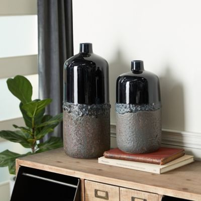 Harper & Willow 2 pc. Black Ceramic Rustic Vase Set, 20 in., 15 in.