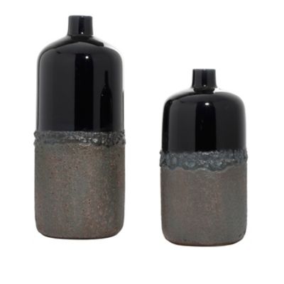 Image showing  Ceramic Rustic Vase Set, Black, 2 pc.