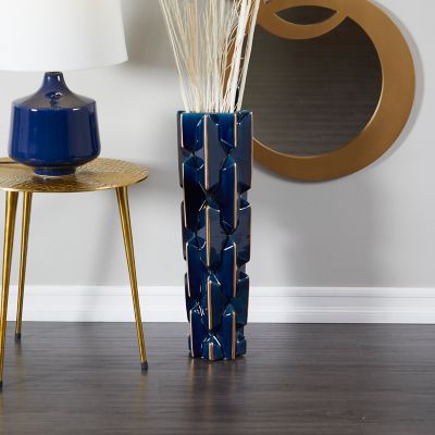 Harper & Willow Ceramic Modern Vase, 8 in. x 8 in. x 27 in., Blue