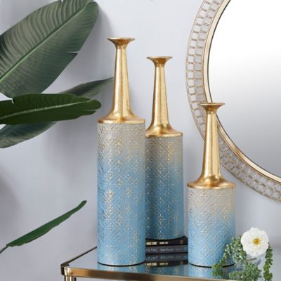 Harper & Willow Metal Coastal Vase Set, Blue, 3 pc.