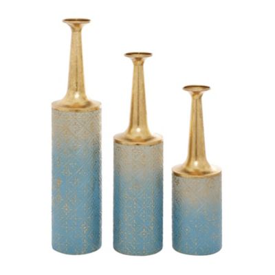 Image showing  Metal Coastal Vase Set, Blue, 3 pc.