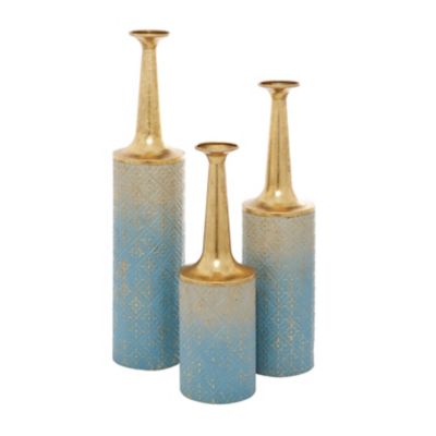 Image showing  Metal Coastal Vase Set, Blue, 3 pc.