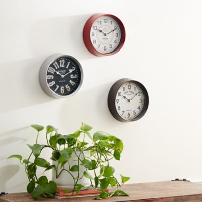 Harper & Willow Multicolor Metal Traditional Wall Clock, 9 in. D, 3 pc.