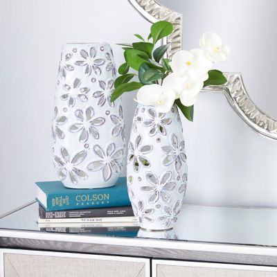 Harper & Willow 2 pc. White Ceramic Farmhouse Vase Set, 14 in., 11 in.