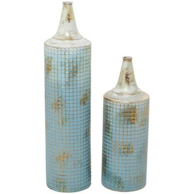 Image showing  Metal Rustic Vase Set, Turquoise, 2 pc.