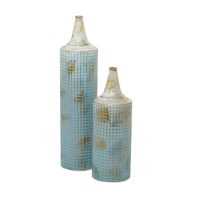 Image showing  Metal Rustic Vase Set, Turquoise, 2 pc.