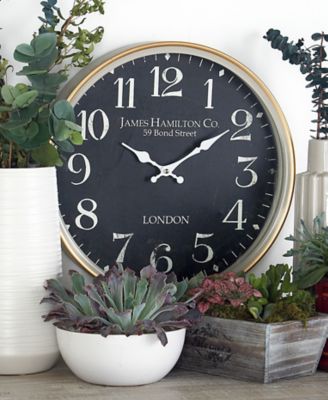 Harper & Willow Black Metal Traditional Wall Clock, 16 in. x 3 in. x 16 in.