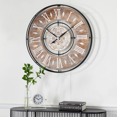 Harper & Willow Brown Metal Farmhouse Vintage Wall Clock, 34 in. x 3 in. x 34 in.