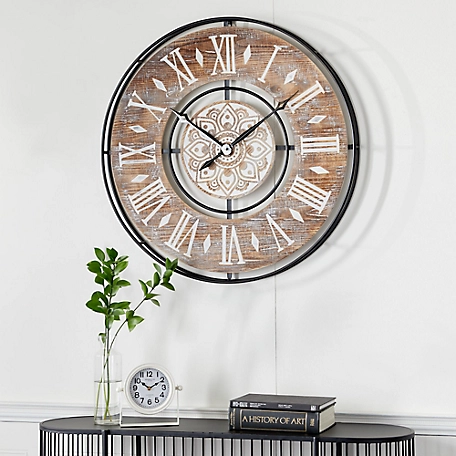 Harper & Willow Brown Metal Farmhouse Vintage Wall Clock, 34 in. x 3 in. x 34 in.