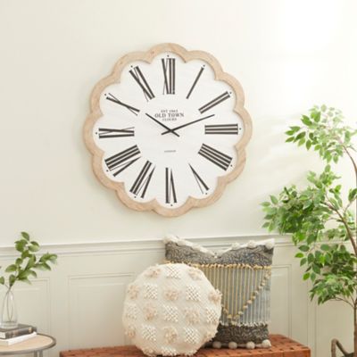 Harper & Willow White Wood Wall Clock with Scallop Frame, 33 in. x 1 in. x 33 in.