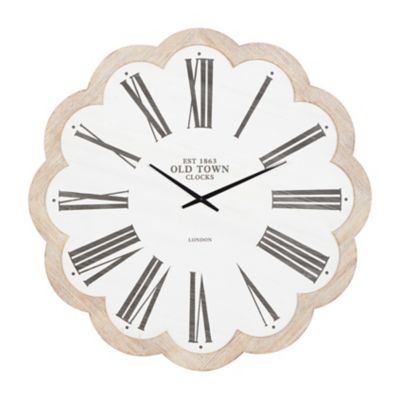 Image showing  White Wood Wall Clock with Scallop Frame, 33 in. x 1 in. x 33 in.