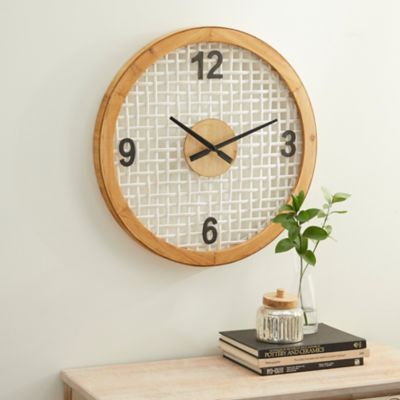 Harper & Willow White Wood Farmhouse Wall Clock, 24 in. x 2 in. Round
